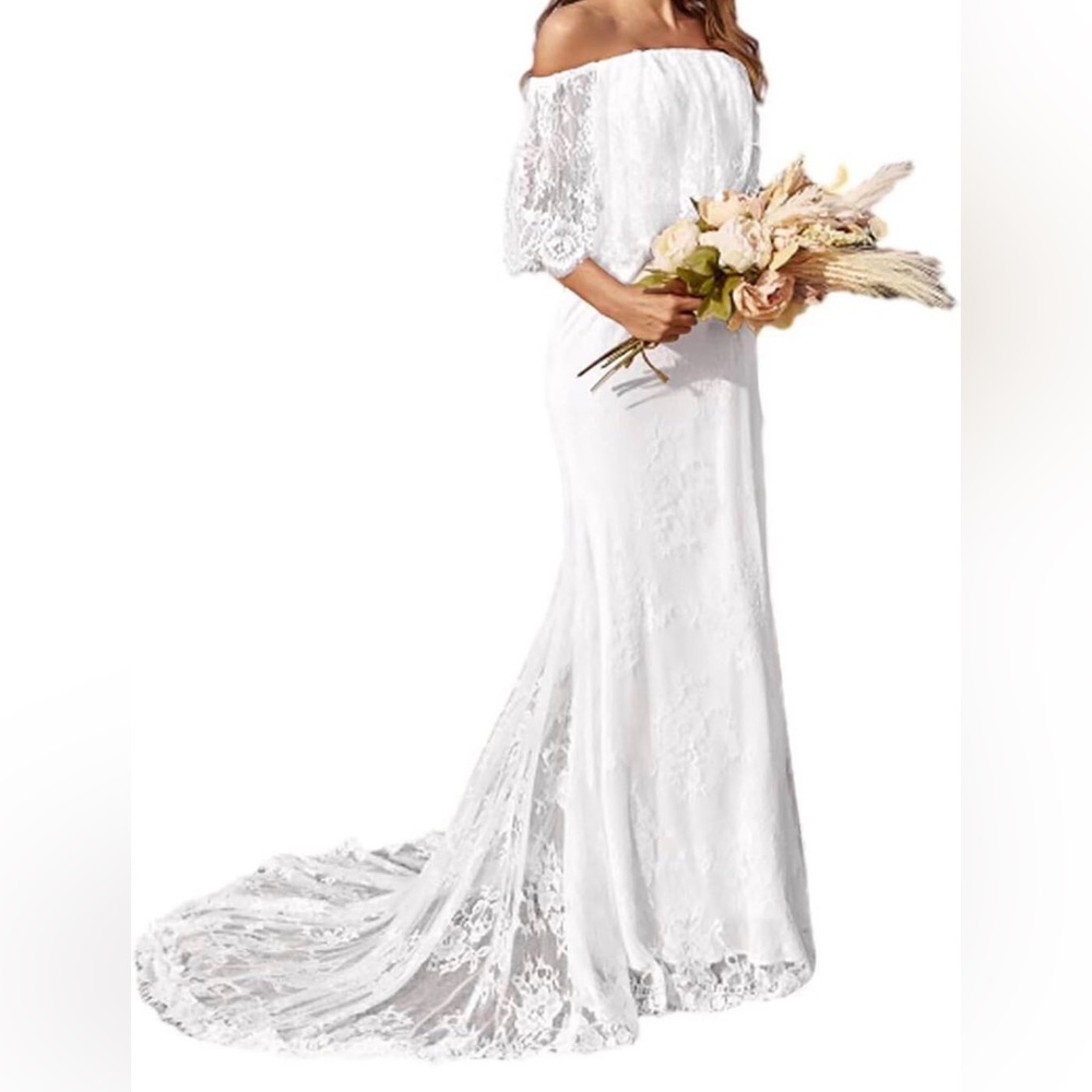 NWT Boho Lace Summer Wedding Dress Bridal Gown Stretchy Formal White 16